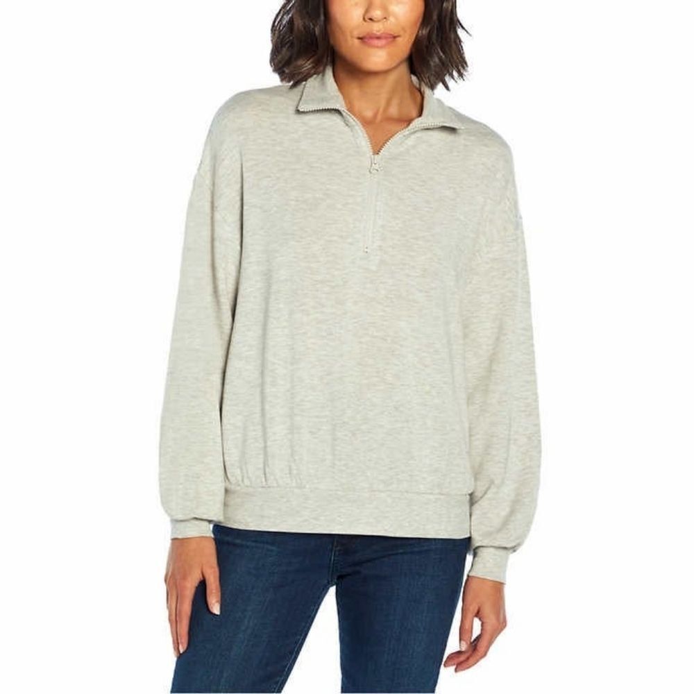 Three Dots Women' Cozy Super Soft Quarter Zip Pullover, Gray